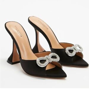 Tony Bianco Montana Black Satin Mule Heels Crystal Double Bow Size 9